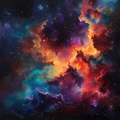 Abstract  background with colorful nebulae and celestial bodies.
