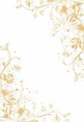 a white and gold background with flowers and leaves