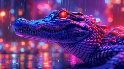 A neon colored alligator is laying in the water - Powered by Adobe