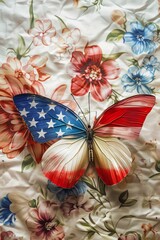 A butterfly with an american flag painted on it.