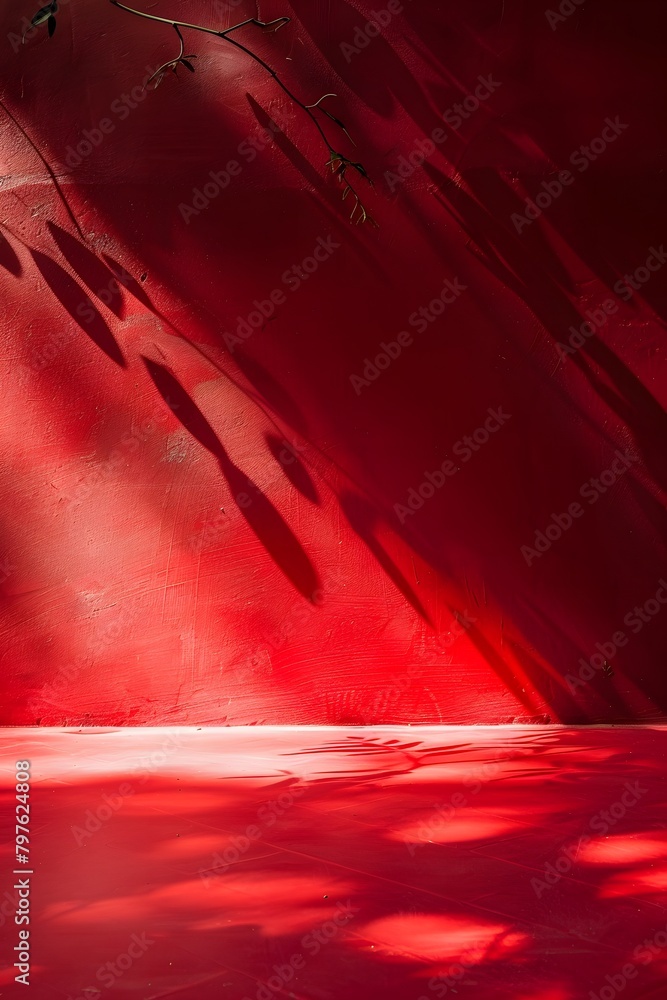 Poster red abstract background, empty space for product display, with light and shadow