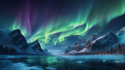  aurora borealis, northern lights, frozen lake 