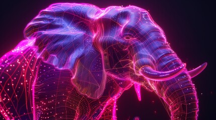 A close up of an elephant with a pinkish purple hue
