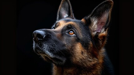 A black and brown dog with a brown nose and brown eyes