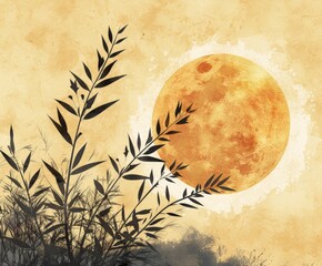 Obraz na płótnie Canvas Full moon over trees