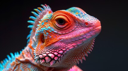 Fototapeta premium A lizard with a pink face and blue tail