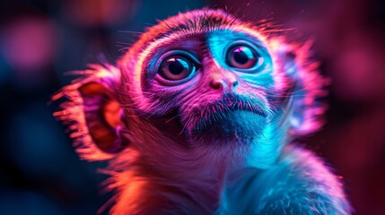 Fototapeta premium A baby monkey with a pink nose and red eyes