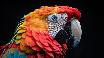 Obraz premium A colorful parrot with a black beak and red and yellow feathers