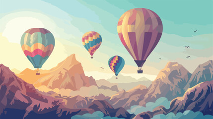 Colorful hot air balloons over the mountain