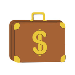 A brown suitcase with a dollar sign on it