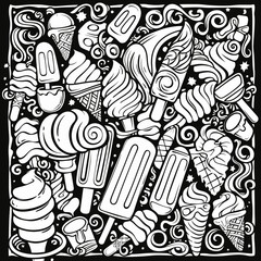 a black and white drawing of ice cream