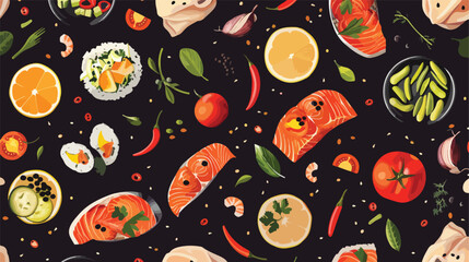 Colorful seamless pattern with sliced food. Backdrop