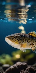Fototapeta premium Burbot fish underwater background