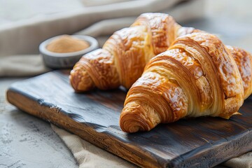 Traditional French Croissant Brunch Delight on Dark Textured Board - Two Croissants Scene