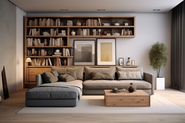 Modern living room furniture architecture bookshelf.