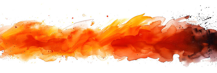 Orange and brown watercolor brush strokes artwork on transparent background.