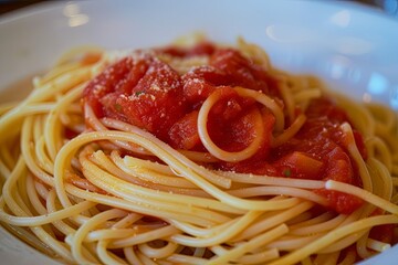 Savory Delight: Captivating Spaghetti and Tomato Sauce - An Italian Cuisine Masterpiece