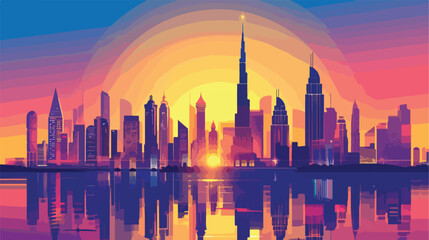 Fototapeta na wymiar Dubai downtown with modern skyscrapers at sunset. Dub
