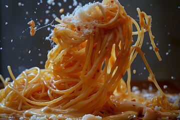 Capturing the Spaghetti Spectacle: The Intricate Dance of Culinary Art - obrazy, fototapety, plakaty