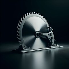 A circular saw on a black surface with a dark background