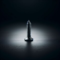 A screw on a black surface with a dark background