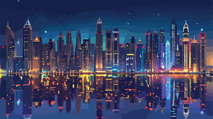 Dubai Marina with modern skyscrapers at night. Dubai