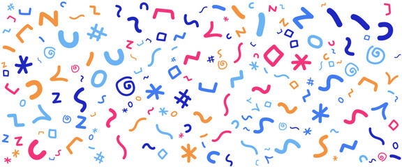 Colorful hand drawn style shapes abstract fun line doodle banner. Vector illustration for banner, background, pattern, brochure, cover, template, decoration, ads, prints, branding design