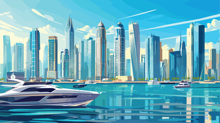 Dubai Marina with modern skyscrapers at sunny day. Du