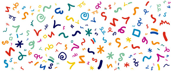 Colorful simple minimalist abstract fun line doodle banner with shapes. Vector illustration for banner, background, pattern, brochure, cover, template, decoration, ads, prints, branding design