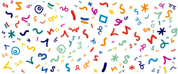 Colorful cute simple abstract fun line doodle banner with shapes. Vector illustration for banner, background, pattern, brochure, cover, template, decoration, ads, prints, branding design