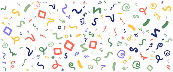 Colorful hand drawn style shapes abstract fun line doodle banner. Vector illustration for banner, background, pattern, brochure, cover, template, decoration, ads, prints, branding design