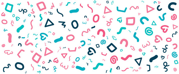 Colorful seamless pattern fun line creative doodle abstract style art banner with shapes. Vector illustration for banner, background, pattern, brochure, cover, template, decoration, branding design