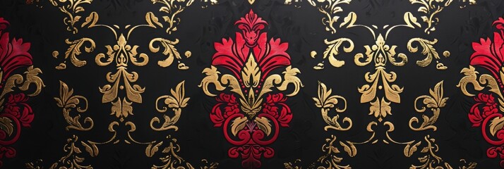 A luxurious baroque pattern in gold and crimson, perfect for creating a statement piece in design projects.