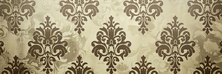 Fototapeta premium This image showcases a subtle, golden swirl damask pattern on a creamy backdrop, perfect for an elegant interior look.