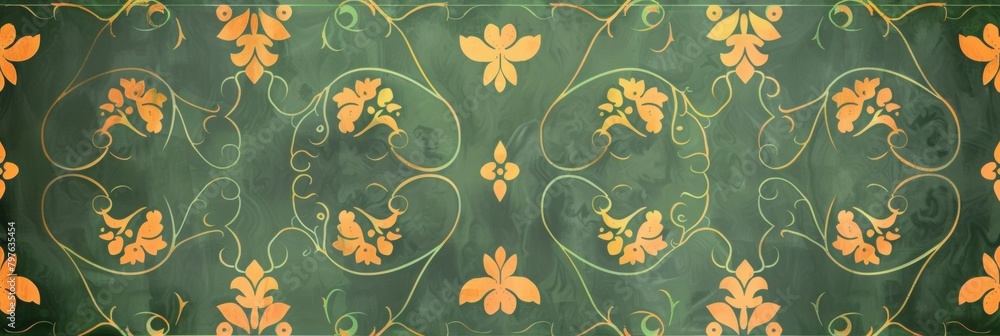 Poster This image showcases golden floral vines on an emerald green backdrop, suitable for sophisticated design themes.