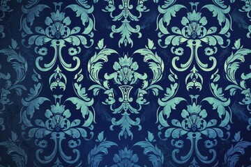 Fototapeta premium Sapphire blue damask patterns overlaid on a darker blue textured background, evoking calm elegance.