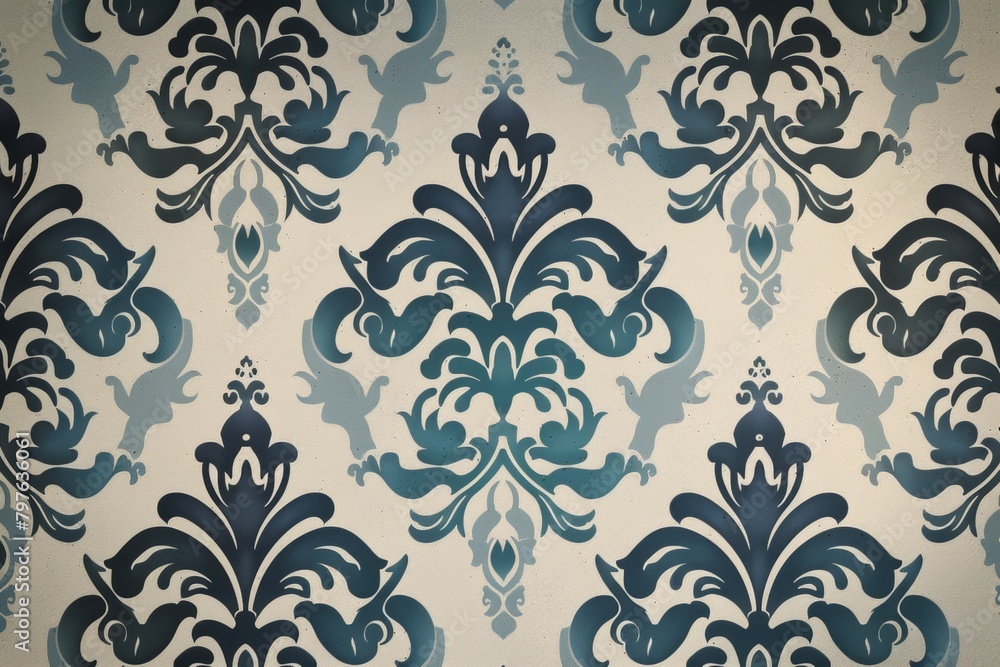 Canvas Prints Teal damask patterns with a vintage texture for a charming and sophisticated wallpaper design.