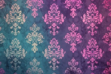 Fototapeta premium Lavender and teal damask designs set against a twilight backdrop for a regal wall accent.