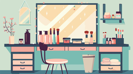Flat dressing table with cosmetics. vector illustration