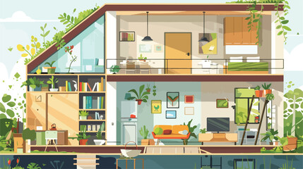 Flat ECO-friendly house section with interior living
