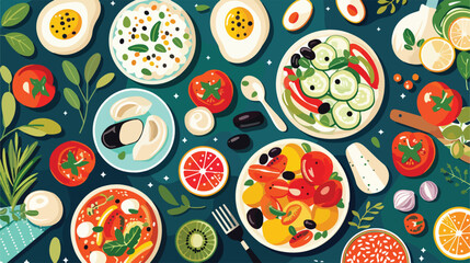 Flat healthy food. Mediterranean diet.vector illustration