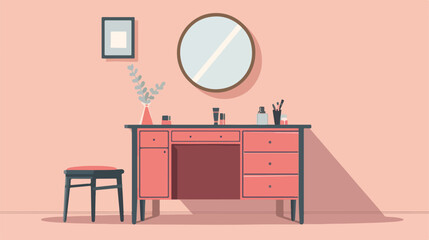 Flat retro dressing table and cabinet with mirror. Vector