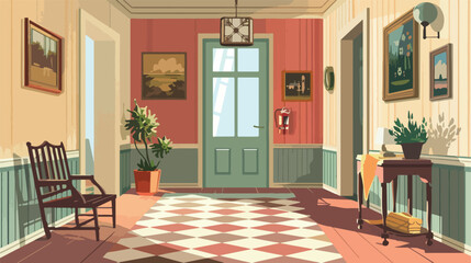 Flat retro interior hallway. vector illustration Vector