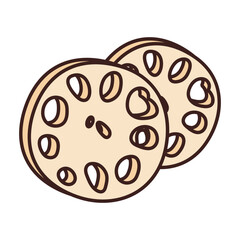 Lotus root two slices. Japanese, thai and chinese cuisine, food. Vector isolated illustration.
