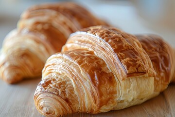 Delicious French Croissants in Soft Focus Photography - Homemade Snack with Fresh Crusty Edge