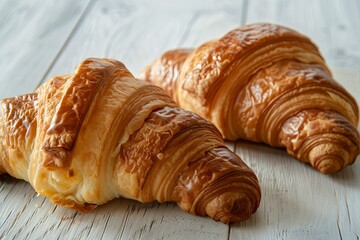 Golden Crusted Delight: Two Freshly Baked Croissants Capturing Culinary Perfection