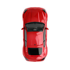 red car top view isolated on white transparent background PNG, sports luxury car expensive vehicle matte red transport speed
