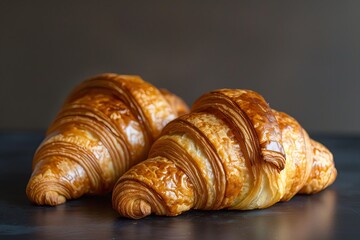 Golden Croissants: A Taste of Bakery Art - Two Crusty Croissants in a Stunning Composition of Gold and Darkness