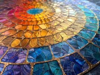 Vibrant close-up of a colorful mosaic mandala design