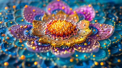 Vibrant flower painting with water droplets